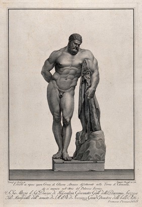 The Farnese Hercules. Engraving by F. Piranesi, 1782, after T. Piroli.