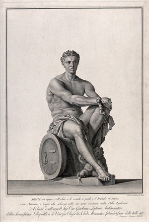 view Mars [Ares]: the Ludovisi Mars. Engraving by F. Piranesi, 1783, after L. Corazzari.