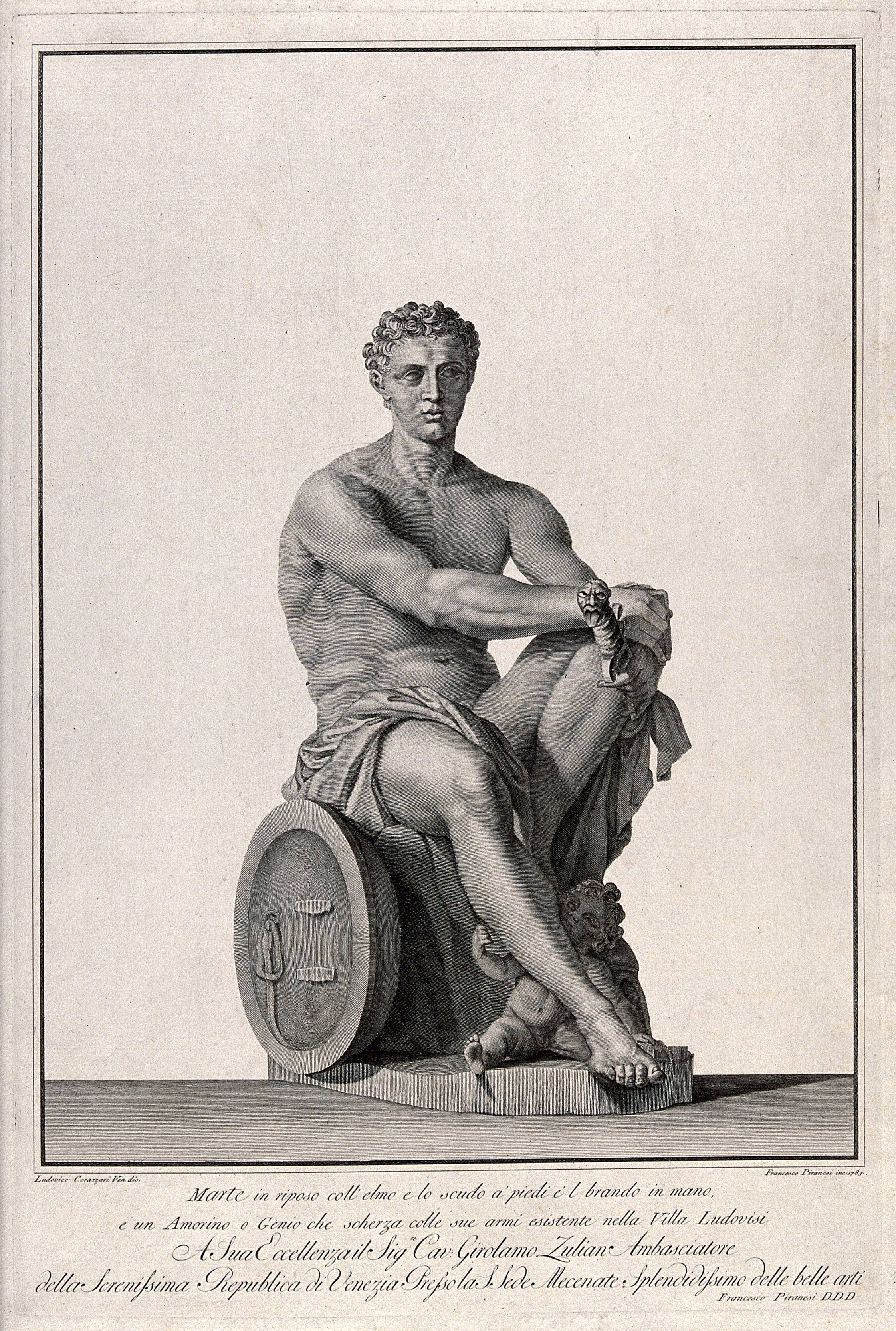 Mars [Ares] the Ludovisi Mars. Engraving by F. Piranesi, 1783, after L