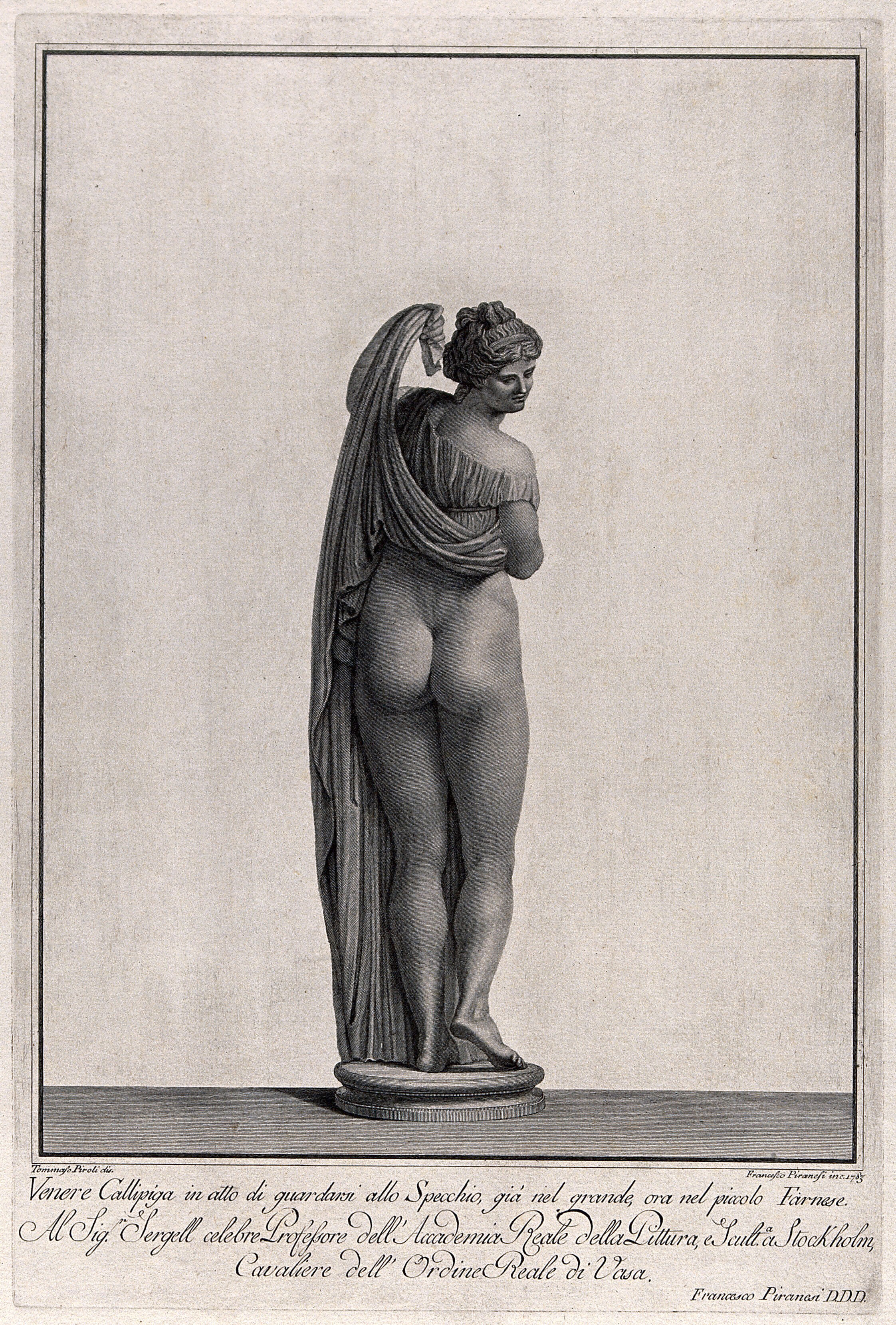 Venus [Aphrodite]: the Callipygian Venus. Engraving by F. Piranesi