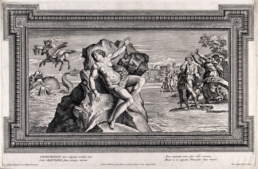 Perseus and Andromeda. Etching by P. Aquila after Annibale Carracci.