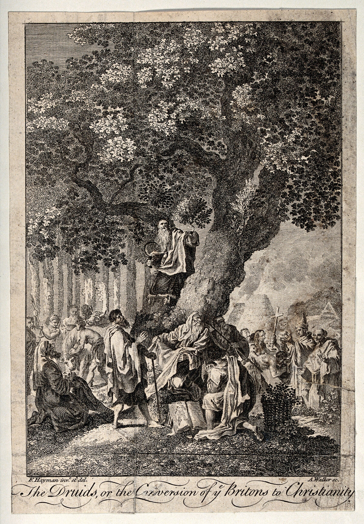 "The druids; or the conversion of the Britons to Christianity". Etching by A. Walker, 1758, after F. Hayman., 1758, by Francis Hayman