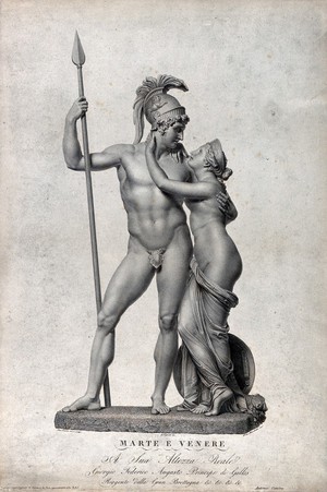 view Mars [Ares] and Venus [Aphrodite]. Engraving by D. Marchetti after G. Tognoli after A. Canova.