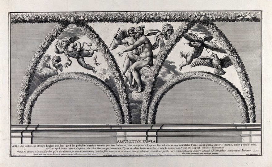 The story of Cupid and Psyche: Venus sending Cupid to Psyche. Engraving by N. Dorigny, 1693, after Raphael.