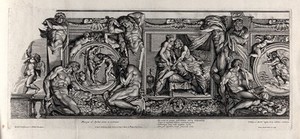 view Marsyas being flayed by Apollo; Juno (Hera) and Jupiter (Zeus); the rape of Oreithyia by Boreas. Etching by P. Aquila after Annibale Carracci.