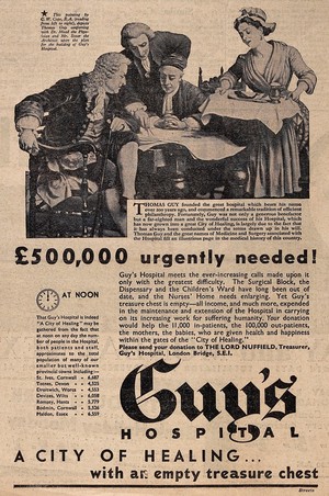 view Appeal for funds for Guy's Hospital, London. Halftone and letterpress.