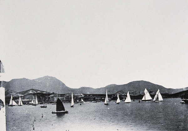 Regatta, the harbour, Hong Kong. Photograph, 1981, from a negative by John Thomson, 1871.