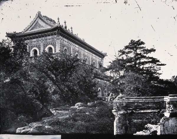 Yiheyuan (New Imperial Summer Palace), Peking: Zhihuihai temple, at Wanshoushan. Photograph, 1981, from a negative by John Thomson, 1871.