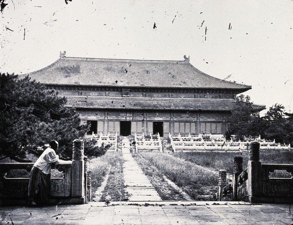 Ming tombs, Peking: the Lingendian (Hall of Prominent Favour) at Changling. Photograph, 1981, from a negative by John Thomson, 1871.
