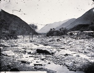 view Nankow pass, Pechili province, China. Photograph, 1981, from a negative by John Thomson, 1871.