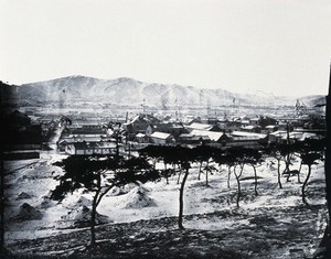 view Chefoo, Shantung province, China. Photograph, 1981, from a negative by John Thomson, ca. 1870.
