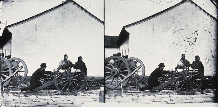 John Thomson at the Arsenal, Nanking, Kiangsu province, China. Photograph, 1981, from a negative by John Thomson, 1871.