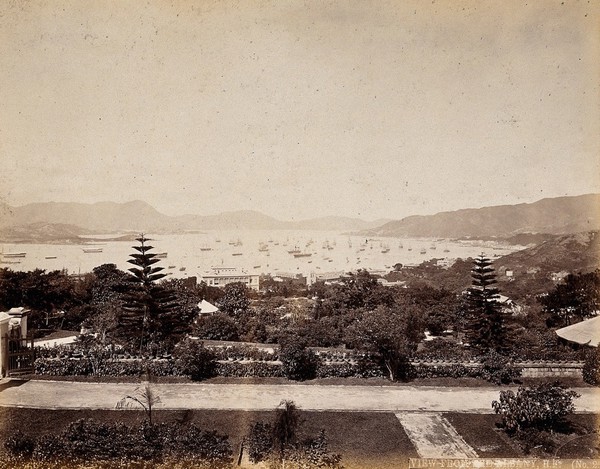 Hong Kong: Public Gardens and harbour viewed from the Albany. Photograph by W.P. Floyd, ca. 1873.