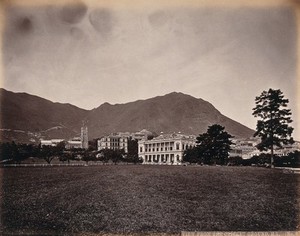 view Hong Kong: the Parade Ground, City Hall and Cathedral. Photograph by W.P. Floyd, ca. 1873.