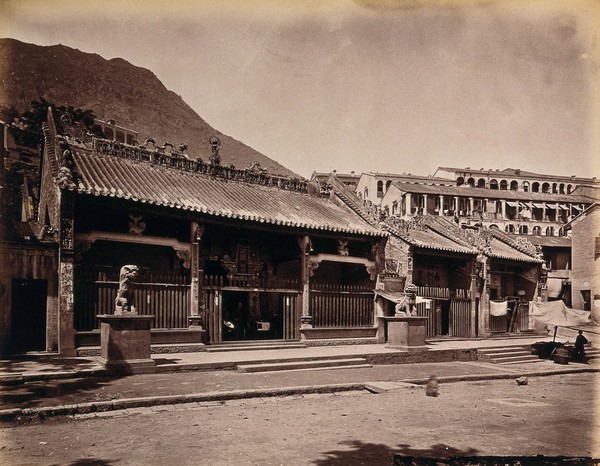 Hong Kong: the Joss House temple ornamented with lions and Chinese dragons. Photograph by W.P. Floyd, ca. 1873.