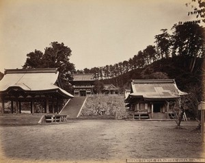 view Kamakura, Japan: the Grand Temple of Kamakura, in wooded country. Photograph by W.P. Floyd, ca. 1873.