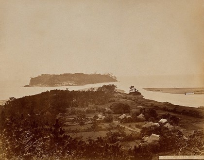 Inosima, a Japanese island, viewed from the village of Katasie on the mainland. Photograph by W.P. Floyd, ca. 1873.