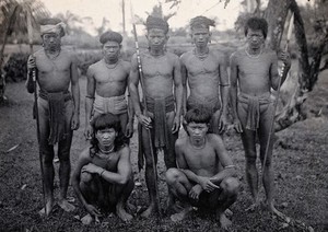 view Sarawak: a group of Kalabit men. Photograph.