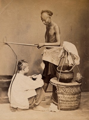 view Singapore: a Chinese soup seller. Photograph by J. Taylor, c. 1880.