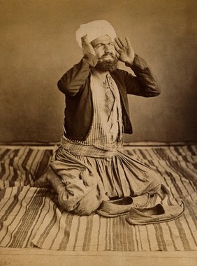 Singapore: a Mohammedan praying. Photograph by J. Taylor, c. 1880.