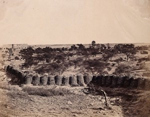 view India: view from Mount Picket with Metcalfe's House and stables in the distance. Photograph by F. Beato, c. 1858.