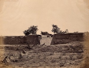 view India: a water bastion and breach. Photograph by F. Beato, c. 1858.