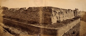 view India: ruins of main breach and Cashmere Gate and bastion, near Delhi. Photograph by F. Beato, c. 1858.