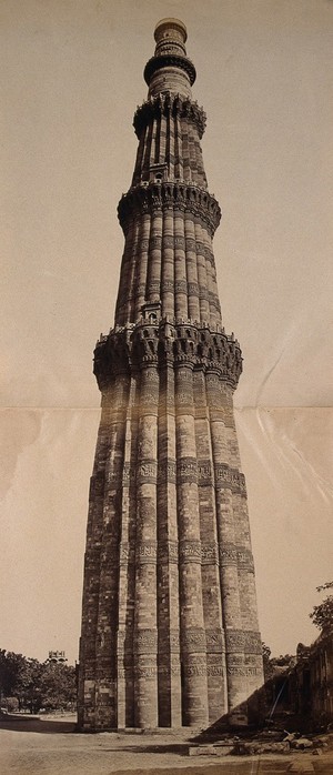 view India: the Pillar of Kootub near Delhi. Photograph by F. Beato, c. 1858.