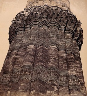 view India: a section of the Pillar of Kootub near Delhi. Photograph by F. Beato, c. 1858.