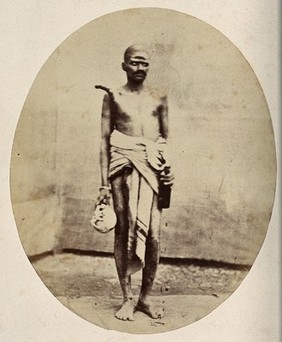 Benares, India: a Hindu man wearing a loin-cloth. Photograph, ca. 1860.