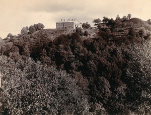 view Imperial Bacteriological Laboratory, Muktesar, Punjab, India: north view of laboratory building on hillside. Photograph, 1897.