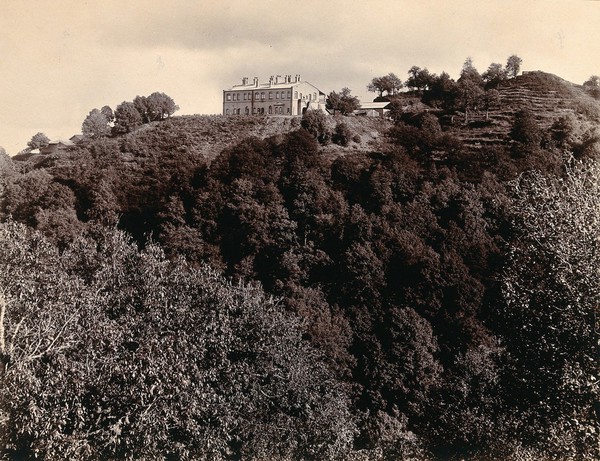 Imperial Bacteriological Laboratory, Muktesar, Punjab, India: north view of laboratory building on hillside. Photograph, 1897.