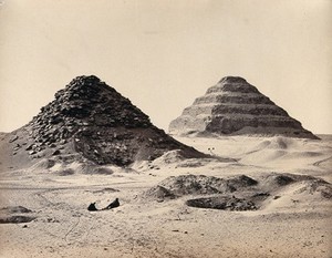 view The Pyramids of Sakkarah, Egypt: view from the north east. Photograph by Francis Frith, 1858.