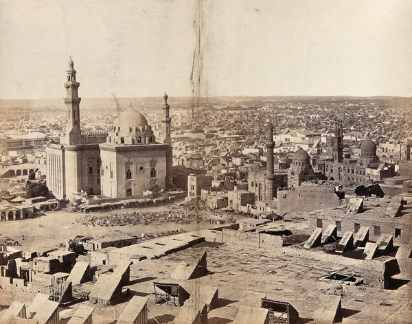 The Sultan Hasan Mosque, Cairo, Egypt: view from the citadel. Photograph by Francis Frith, ca. 1858.