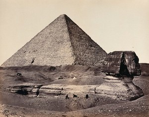 view The Great Pyramid and the Great Sphinx. Photograph by Francis Frith, 1858.