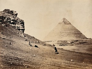 view The Second Pyramid (one of the Pyramids of El-Geezeh), Egypt: view from the south east. Photograph by Francis Frith, 1858.
