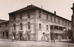 view Port Elizabeth, South Africa: Palmerston Hotel. Woodburytype, 1888, after a photograph by Robert Harris.