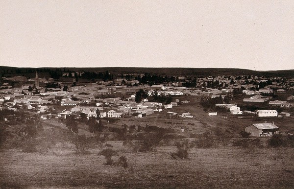 King William's Town, South Africa: part of the town. Woodburytype, 1888, after a photograph by Robert Harris.