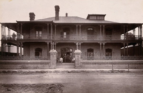 Kimberley, South Africa: the Kimberley Club on Du Toits Pan Road. Woodburytype, 1888, after a photograph by Robert Harris.