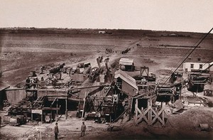 view Kimberley, South Africa: Kimberley mine washing gear and floors. Woodburytype, 1888, after a photograph by Robert Harris.