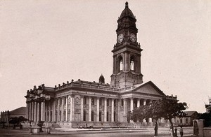 view Natal, South Africa: the Town Hall in Durban. Woodburytype, 1888, after a photograph by Robert Harris.