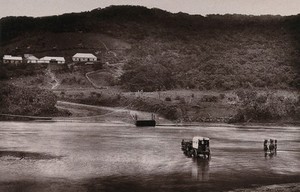 view Natal, South Africa: a wagon crossing the Umkomas River. Woodburytype, 1888, after a photograph by Robert Harris.