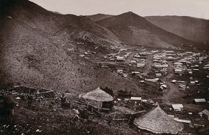 view Barberton, South Africa: part of the gold mining town. Woodburytype, 1888, after a photograph by Robert Harris.