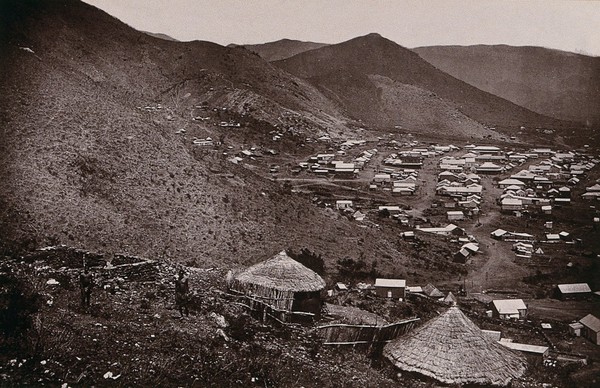 Barberton, South Africa: part of the gold mining town. Woodburytype, 1888, after a photograph by Robert Harris.