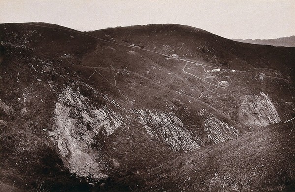 Sheba Hill, South Africa: a view of Oriental Company, Bray's Golden Quarry and Eureka City in the distance. Woodburytype, 1888, after a photograph by Robert Harris.