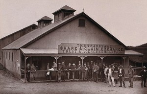 view Barberton, South Africa: the Transvaal Share and Claim Exchange. Woodburytype, 1888, after a photograph by Robert Harris.