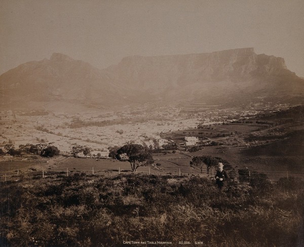 South Africa: Cape Town and Table Mountain from a hill above. Photograph by George Washington Wilson, 1896.