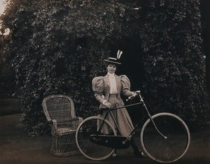 view South Africa: Mrs Bell posing with her bicycle. 1896.