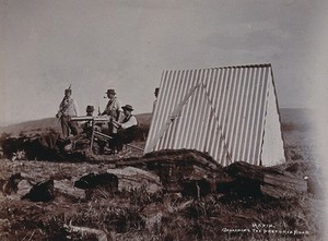 view South Africa: armed South African men guarding the road to Pretoria. 1896.