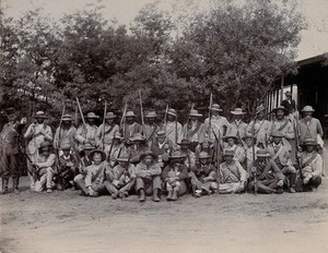 view South Africa: a group of armed Boer soldiers. 1896.